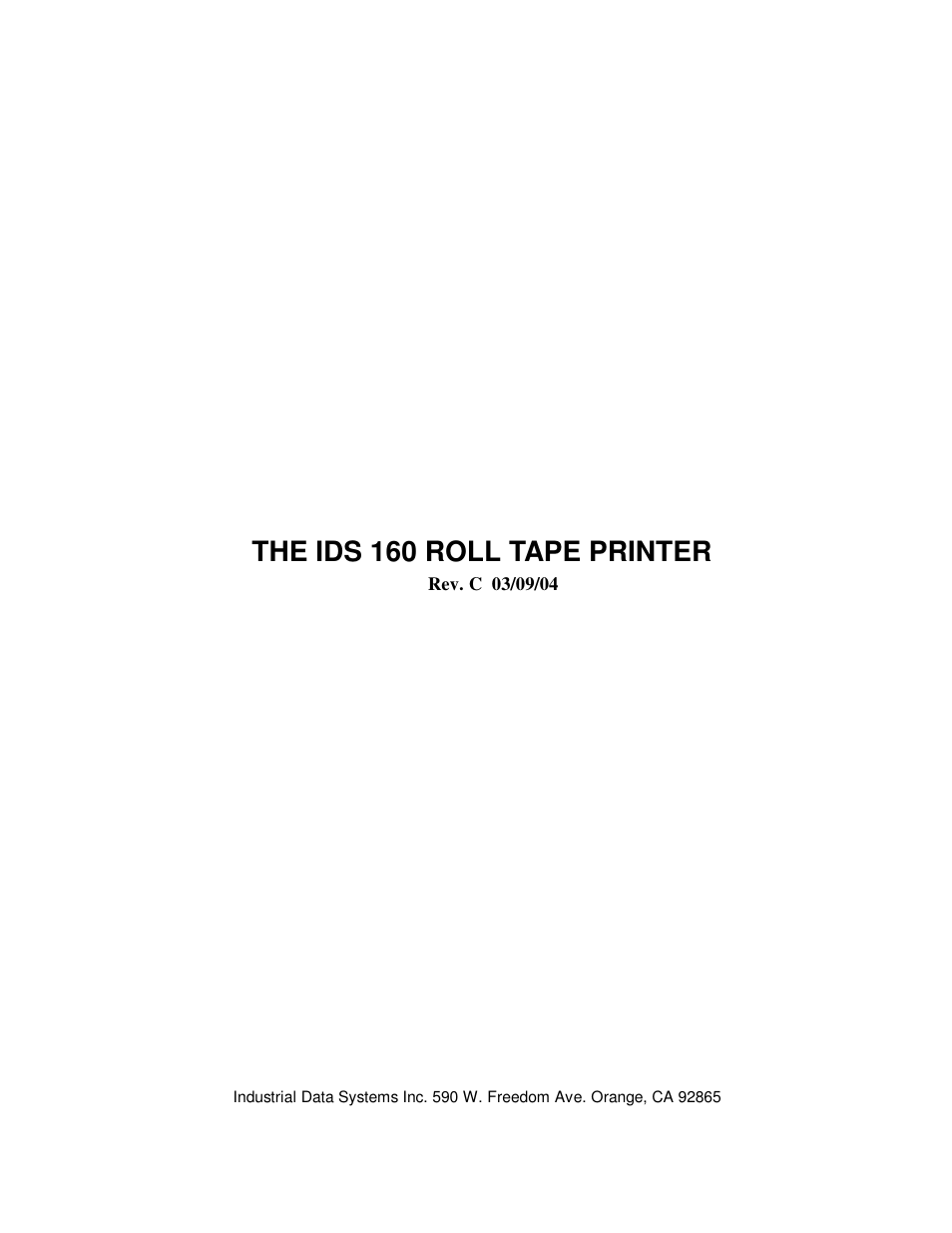 Industrial Data Systems IDS 160 User Manual | 42 pages