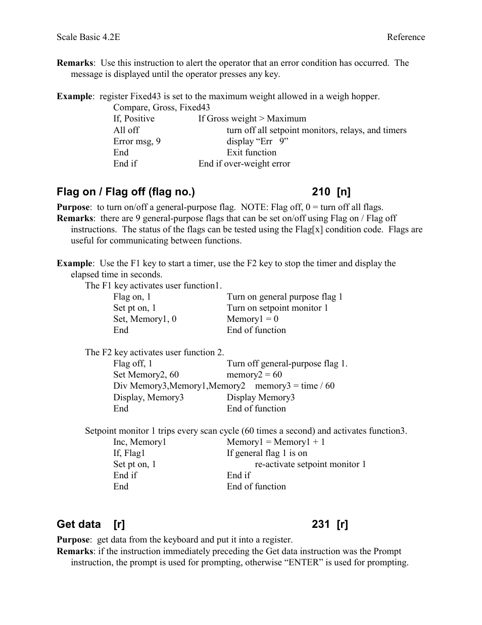 Flag on / flag off (flag no.) 210 [n, Get data [r] 231 [r | Industrial Data Systems IDS Scale Basic User Manual | Page 24 / 53