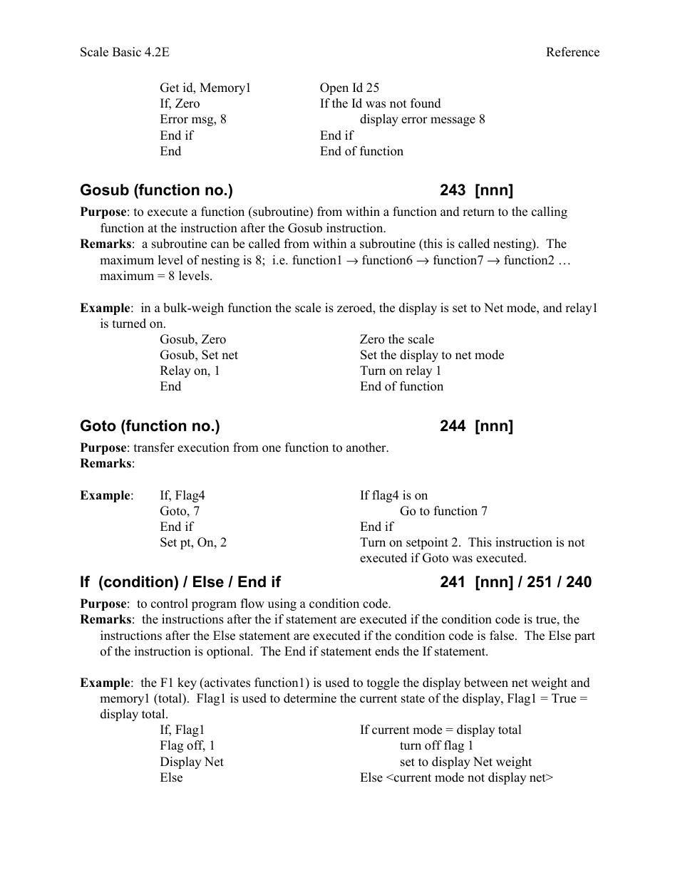 Gosub (function no.) 243 [nnn, Goto (function no.) 244 [nnn | Industrial Data Systems IDS Scale Basic User Manual | Page 26 / 53