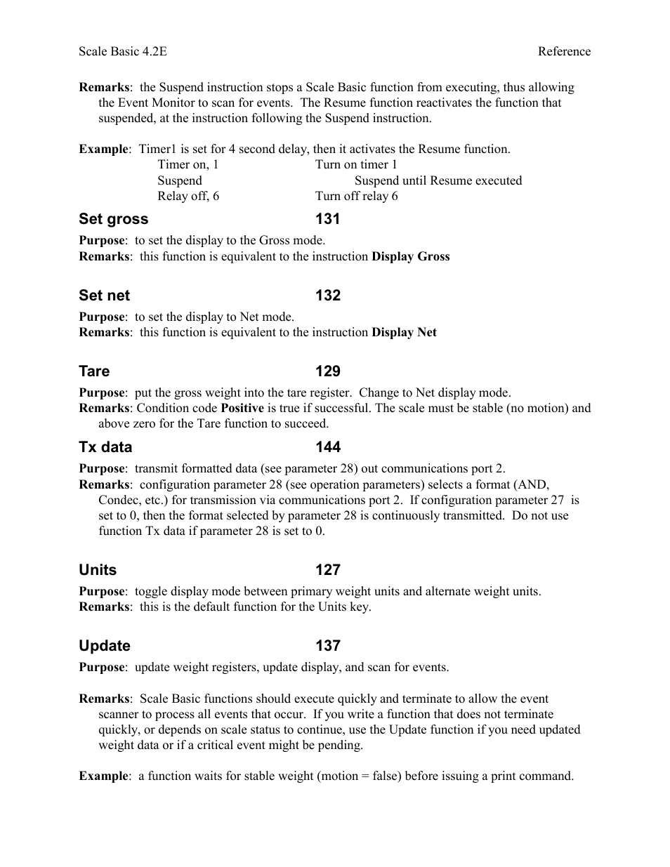 Set gross 131, Set net 132, Tare 129 | Tx data 144, Units 127, Update 137 | Industrial Data Systems IDS Scale Basic User Manual | Page 41 / 53