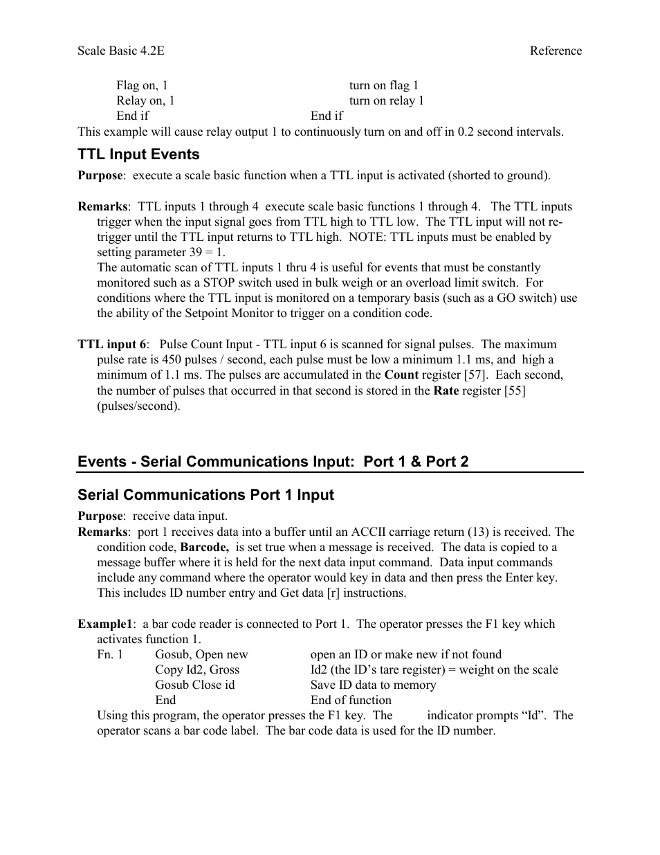 Ttl input events, Serial communications port 1 input | Industrial Data Systems IDS Scale Basic User Manual | Page 45 / 53