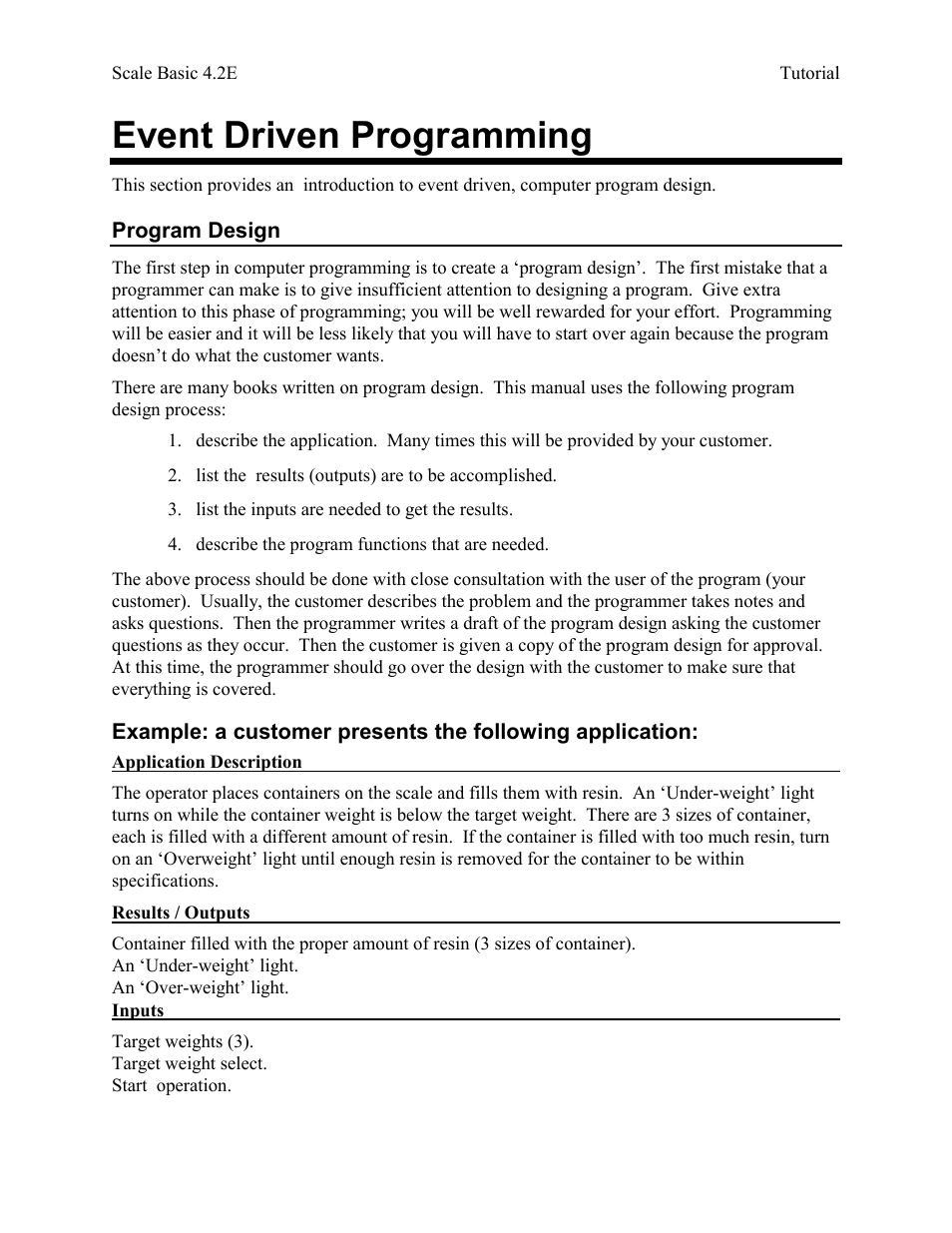 Event driven programming, Program design | Industrial Data Systems IDS Scale Basic User Manual | Page 8 / 53