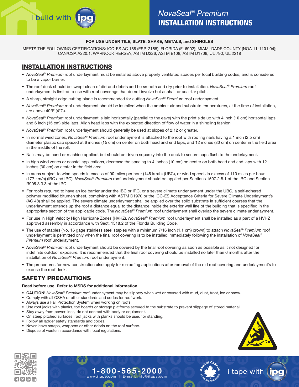 Intertape Polymer Group (IPG) NOVASEAL PREMIUM User Manual | 1 page