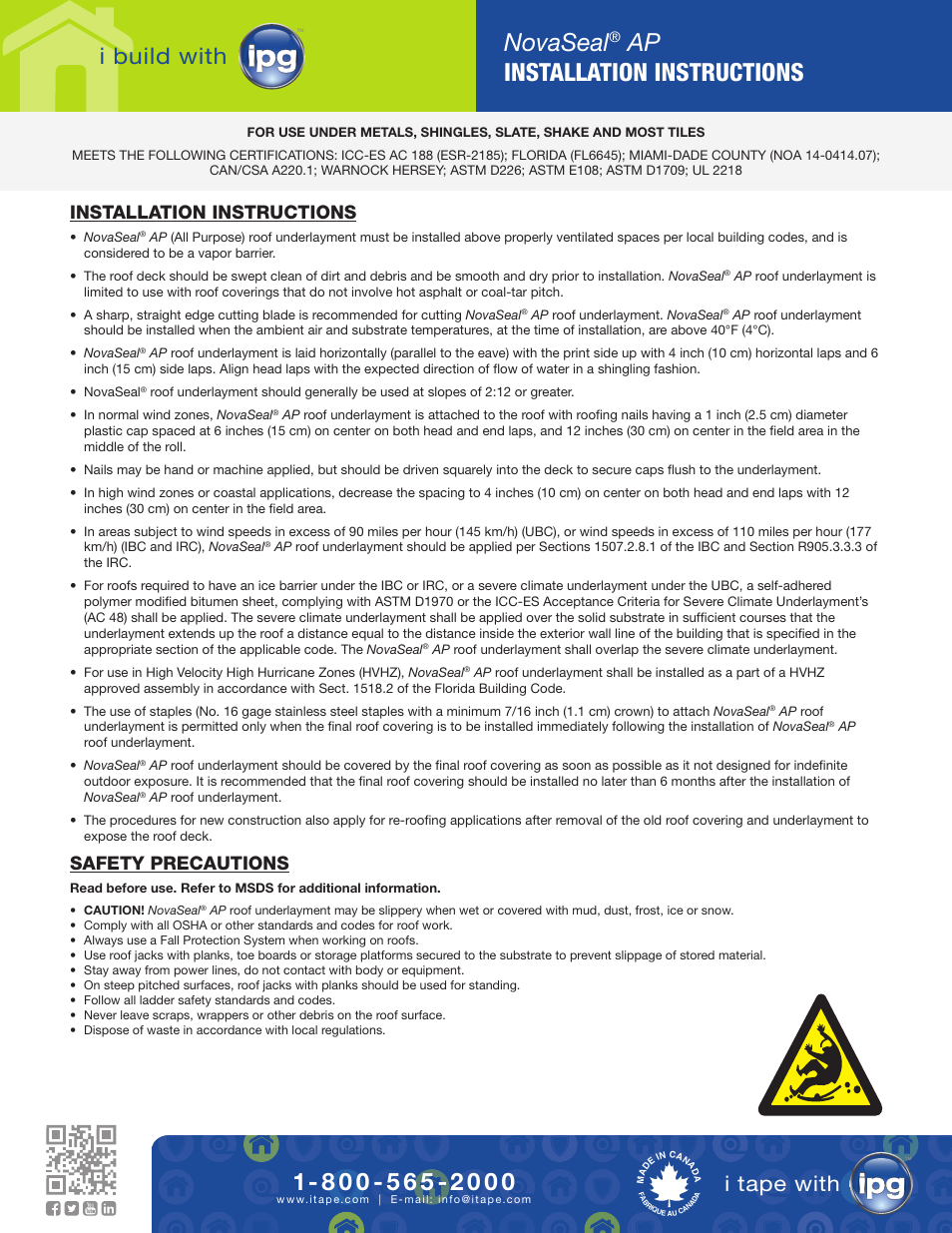 Intertape Polymer Group (IPG) NOVASEAL AP User Manual | 1 page