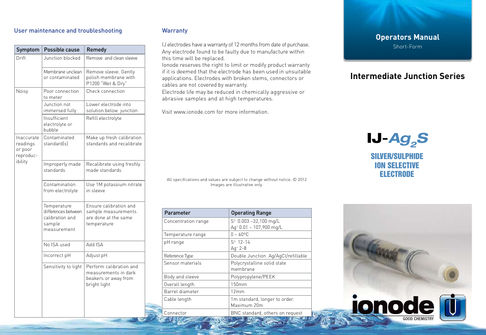 Ionode IJ-Ag2S Sulphide User Manual | 2 pages