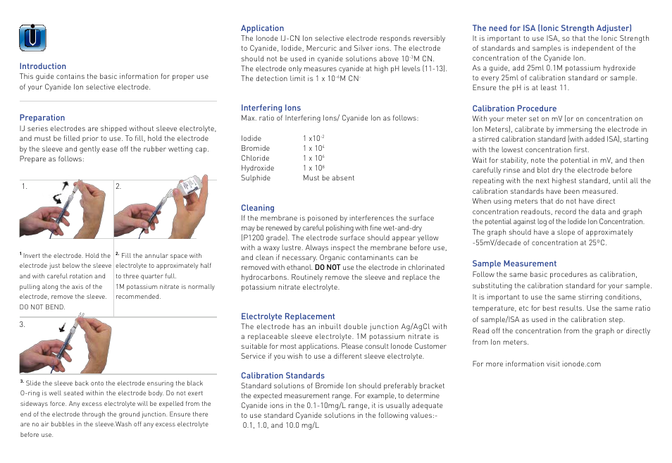 Ionode IJ-CN Cyanide User Manual | Page 2 / 2