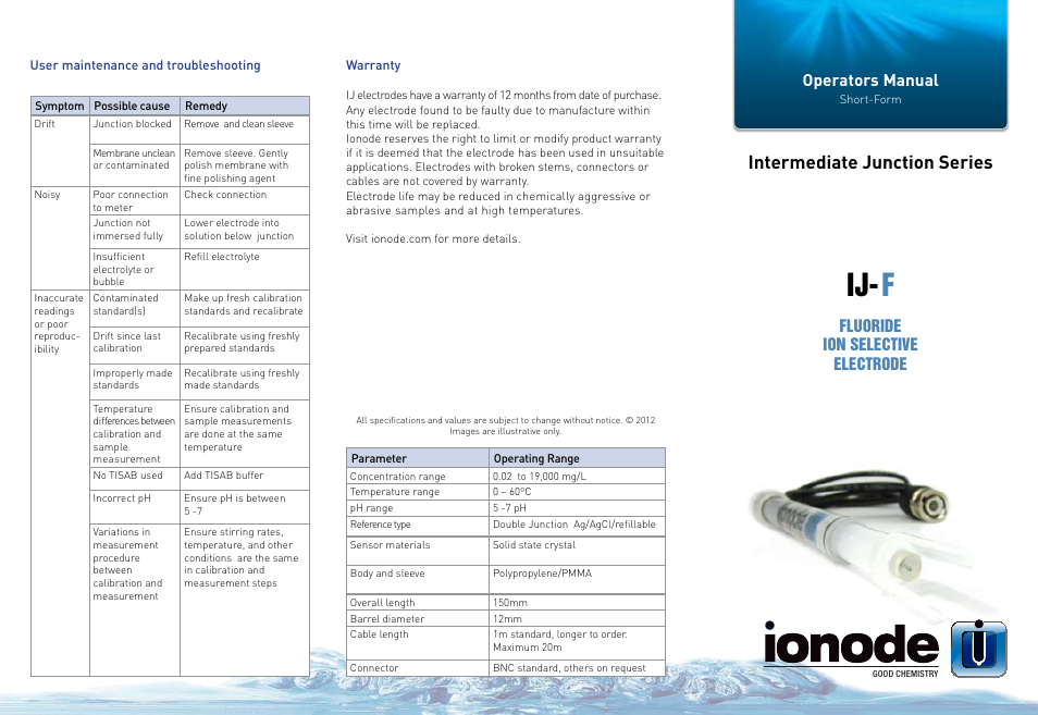 Ionode IJ-F Fluoride User Manual | 2 pages