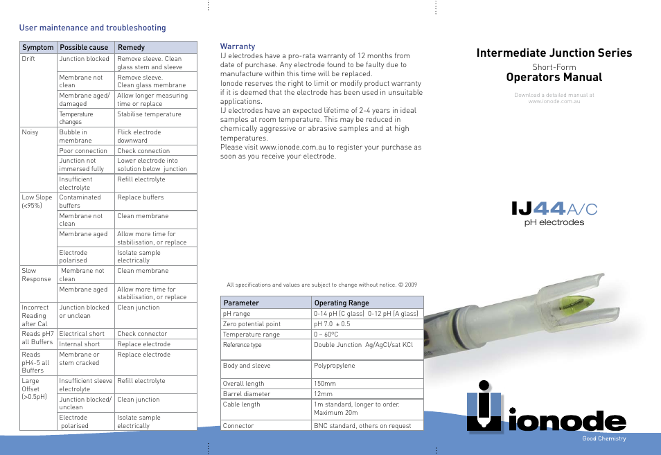 Ionode IJ pH User Manual | 2 pages