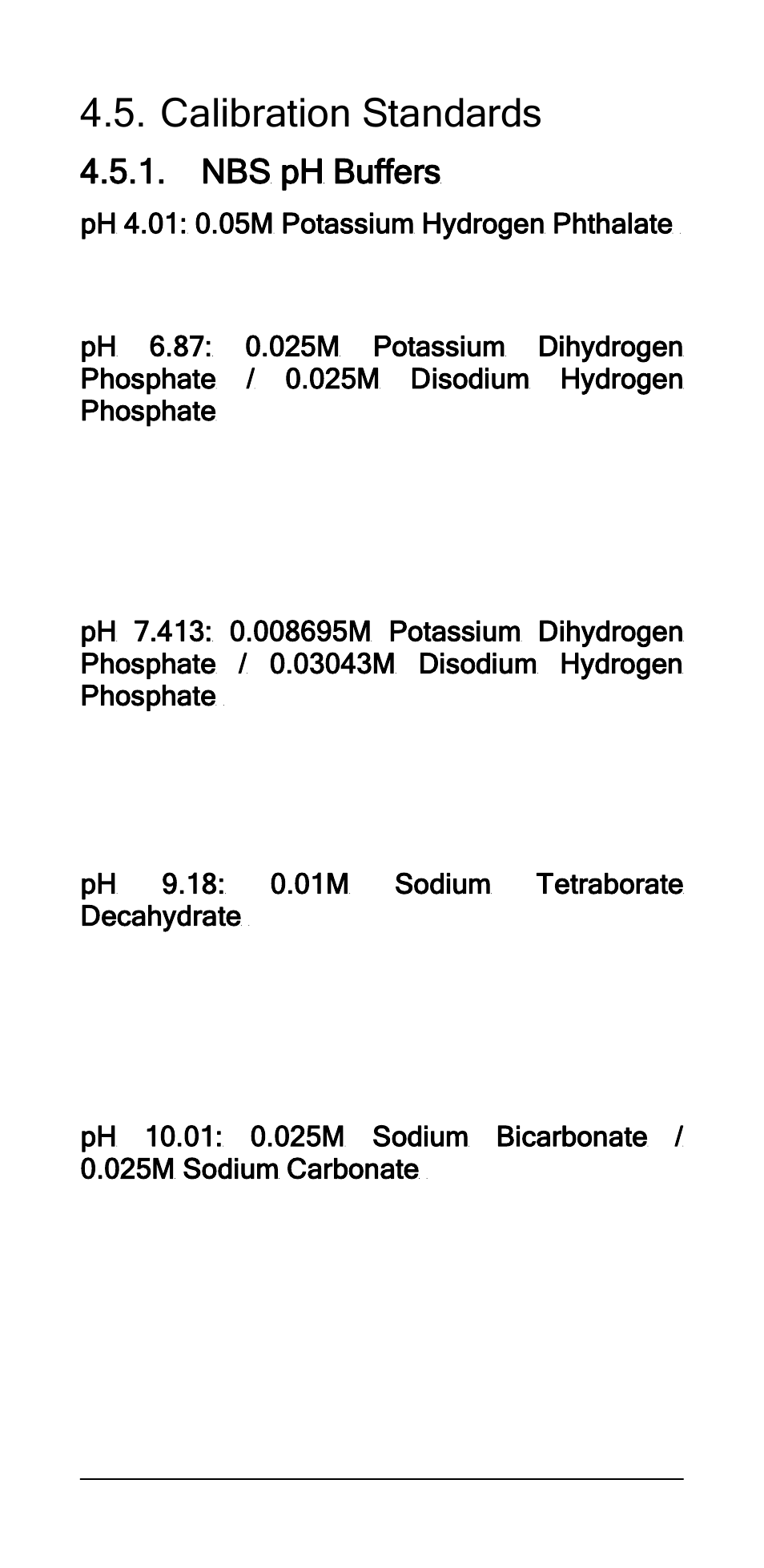 Calibration standards, Nbs ph buffers | Ionode IJ pH V5.1 User Manual | Page 22 / 44