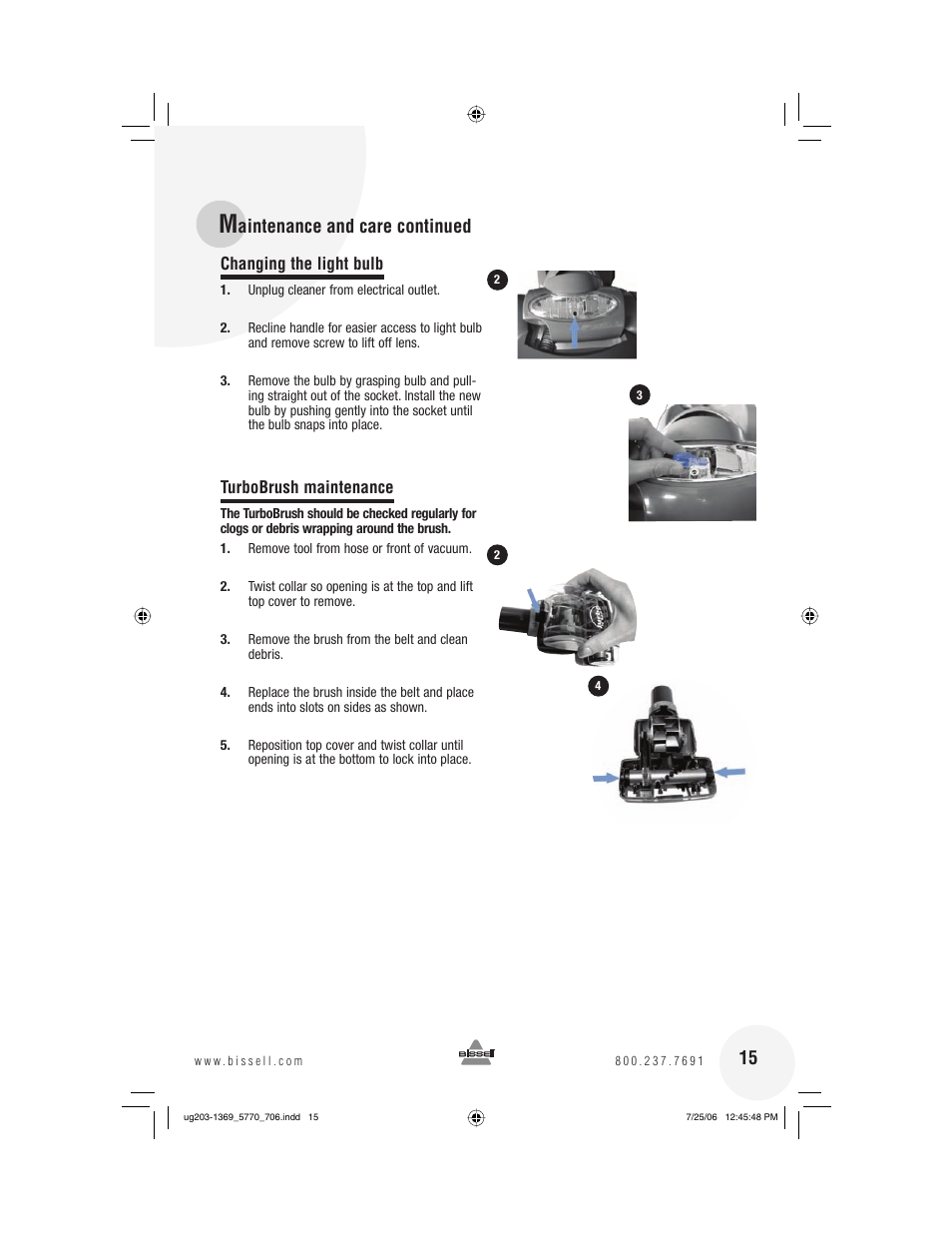 Aintenance and care continued | Bissell 5770 User Manual | Page 15 / 20