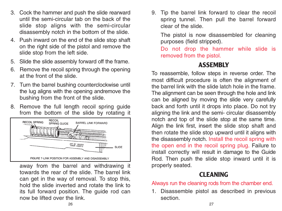 Assembly, Cleaning | Kimber Full-Size 1911 Pistols User Manual | Page 13 / 18