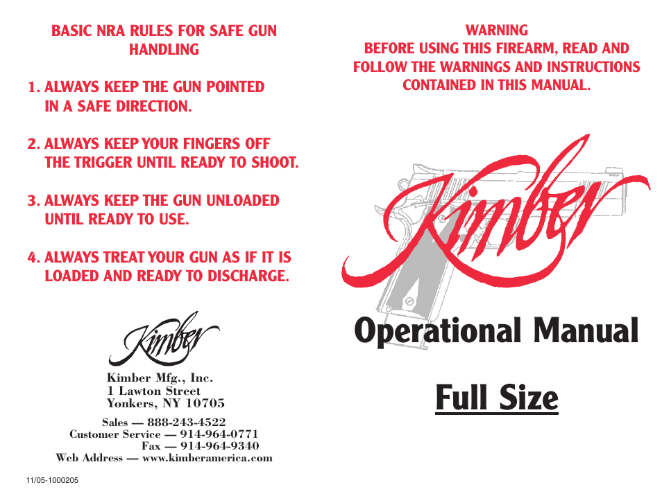 Operational manual full size | Kimber Full-Size 1911 Pistols User Manual | Page 18 / 18