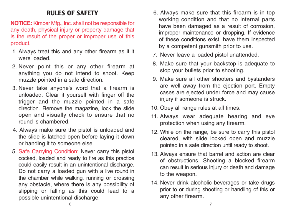 Rules of safety | Kimber Full-Size 1911 Pistols User Manual | Page 3 / 18