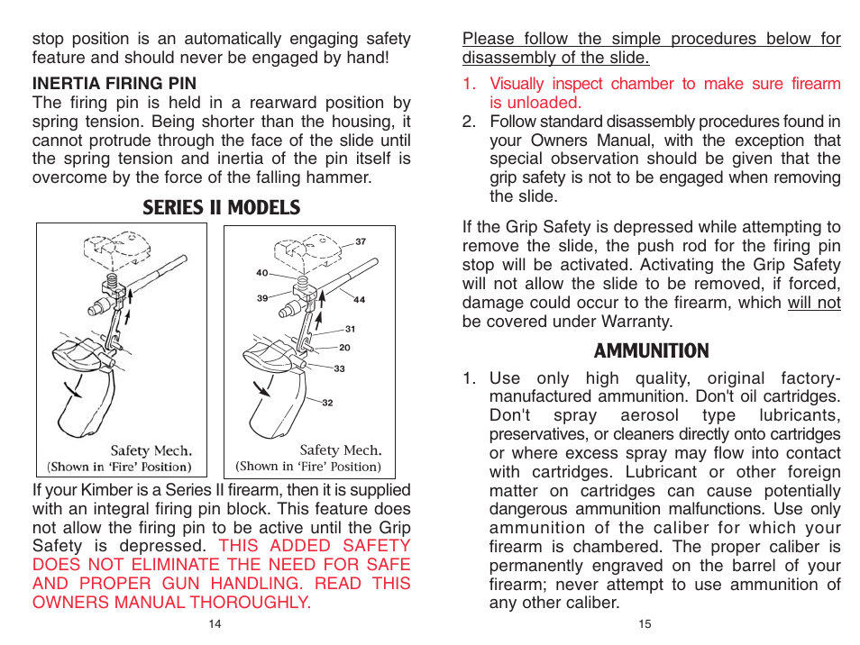 Series ii models, Ammunition | Kimber Full-Size 1911 Pistols User Manual | Page 7 / 18