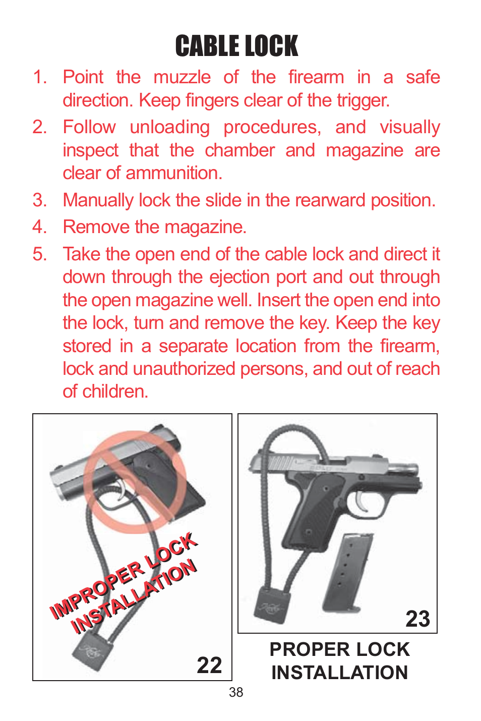 Cable lock | Kimber Solo User Manual | Page 38 / 48
