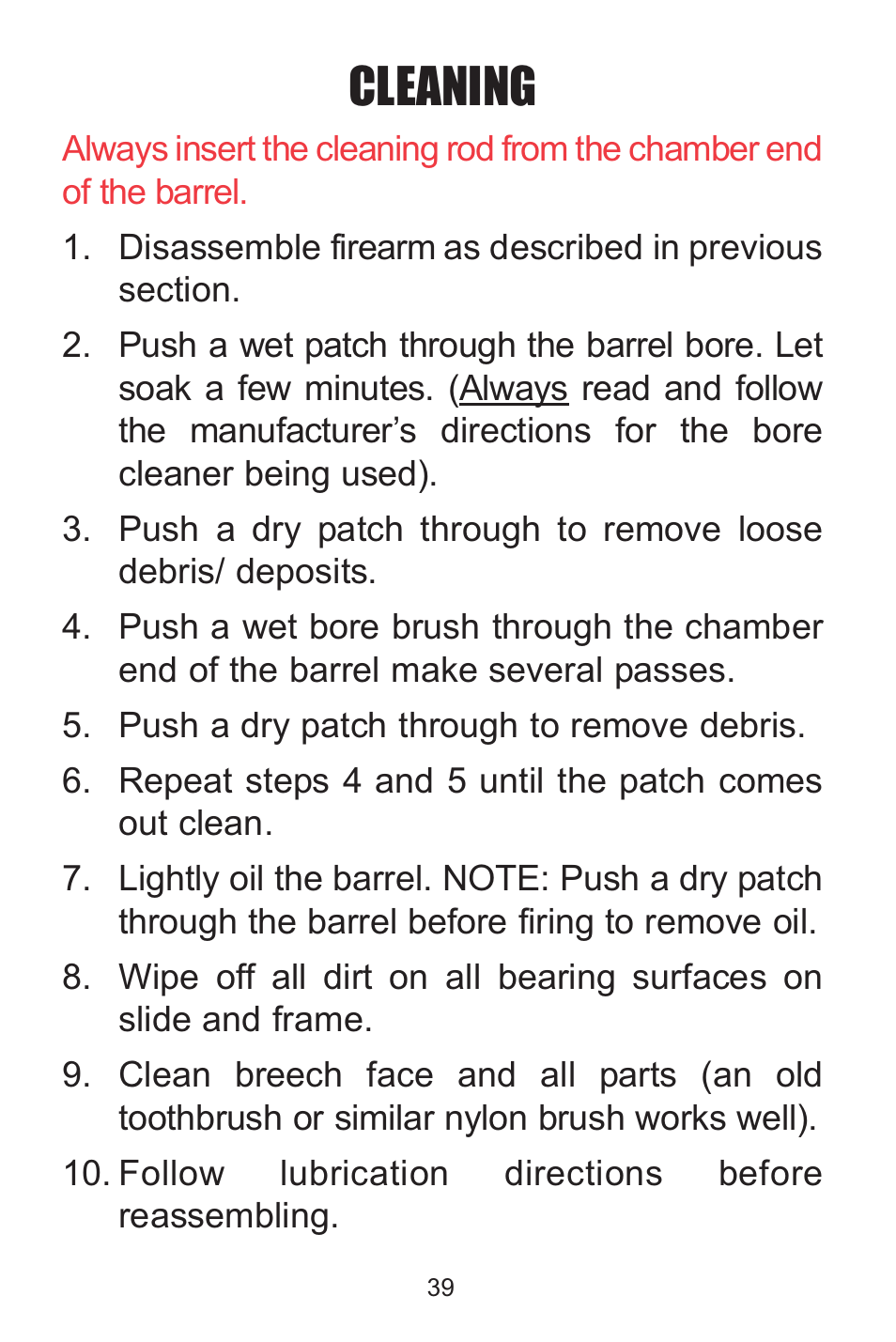 Cleaning | Kimber Solo User Manual | Page 39 / 48