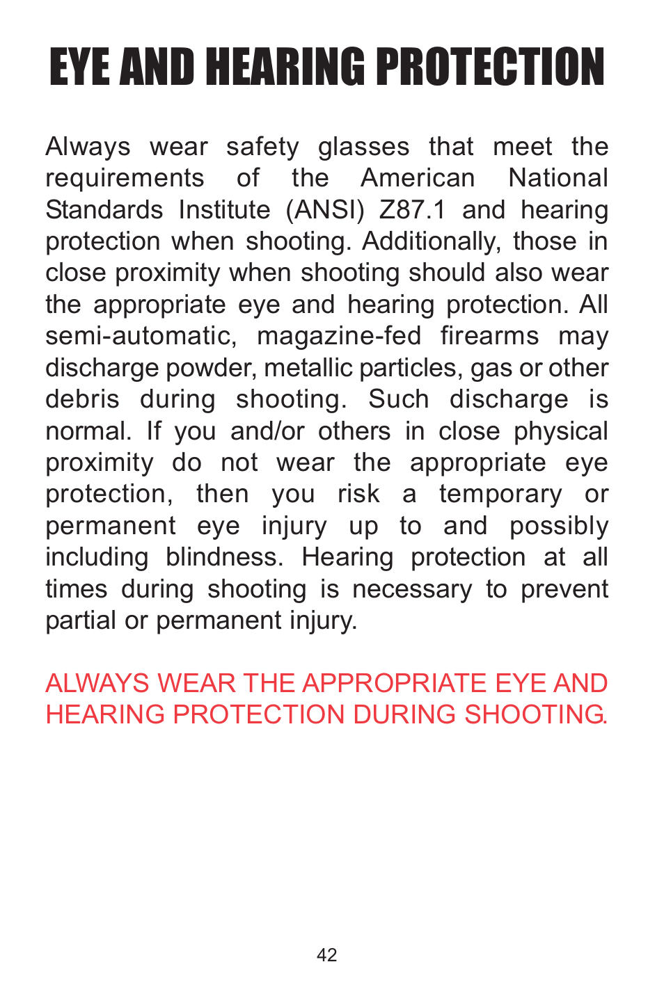 Eye and hearing protection | Kimber Solo User Manual | Page 42 / 48