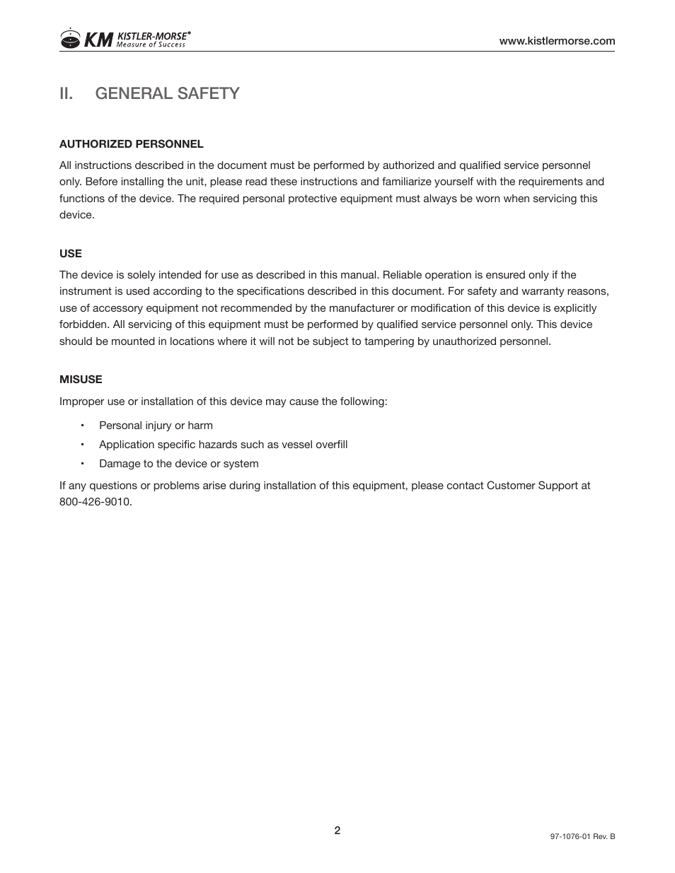 Ii. general safety | Kistler-Morse KM Junction Box User Manual | Page 6 / 16