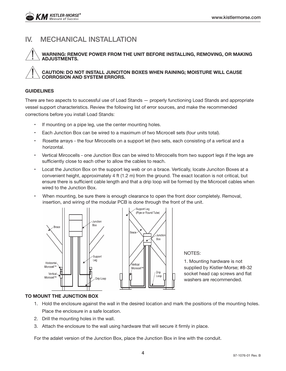 Iv. mechanical installation | Kistler-Morse KM Junction Box User Manual | Page 8 / 16