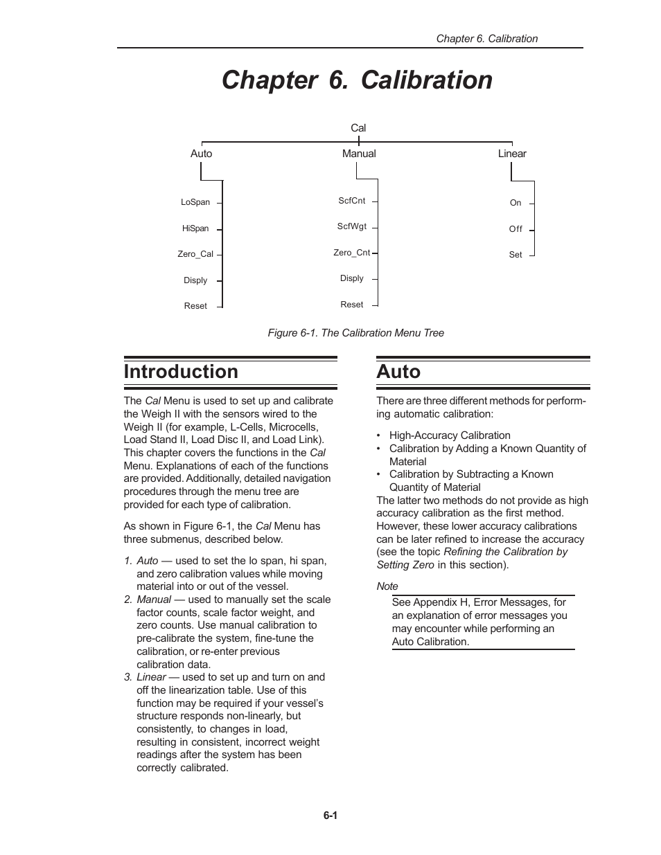 Chapter 6. calibration, Introduction, Auto | Kistler-Morse KM Weigh II User Manual | Page 39 / 120