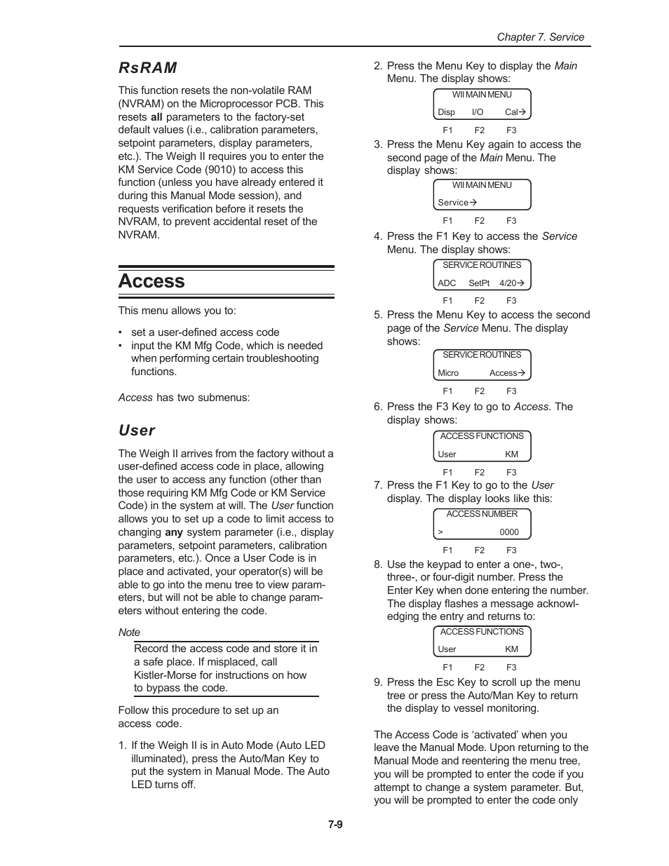 Access, Rsram, User | Kistler-Morse KM Weigh II User Manual | Page 59 / 120