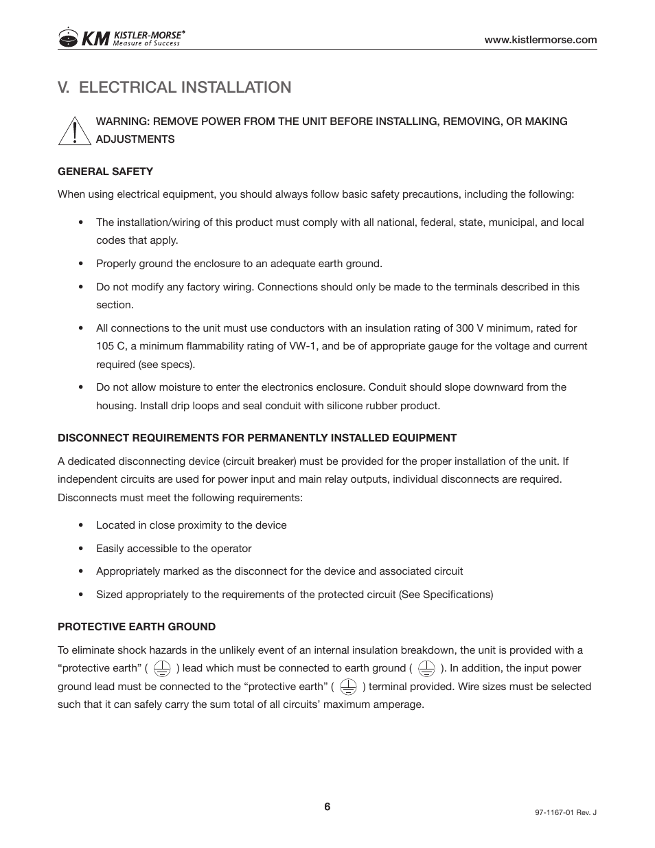 V. electrical installation | Kistler-Morse KM ORB User Manual | Page 10 / 24