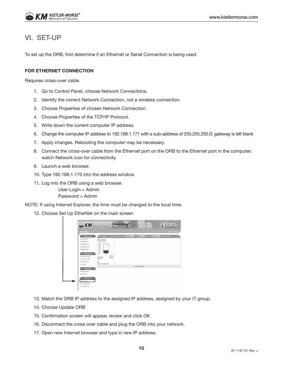 Vi. set-up | Kistler-Morse KM ORB User Manual | Page 14 / 24