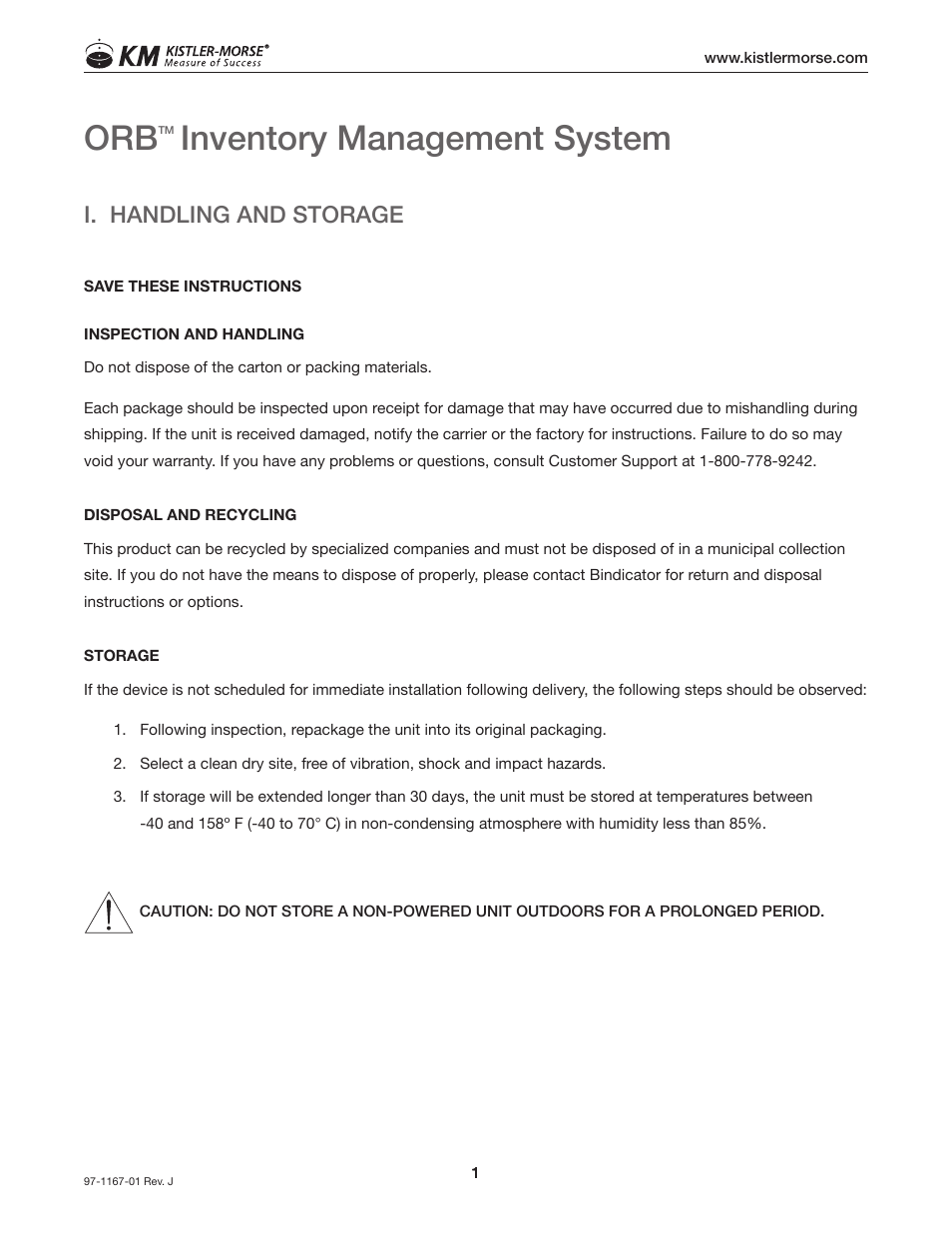 Inventory management system, I. handling and storage | Kistler-Morse KM ORB User Manual | Page 5 / 24