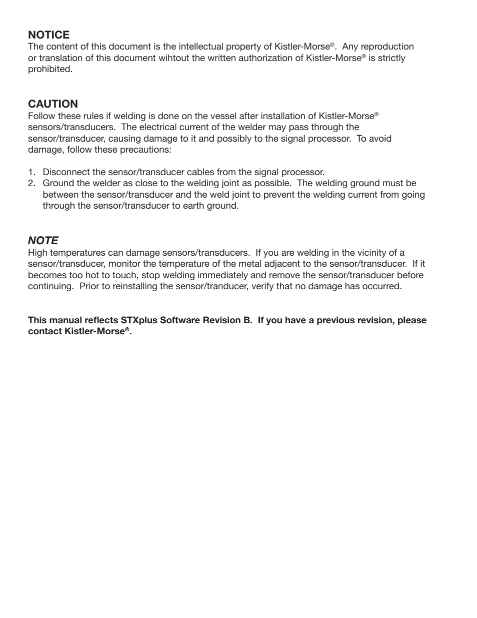 Notice, Caution | Kistler-Morse KM STXPlus User Manual | Page 2 / 76