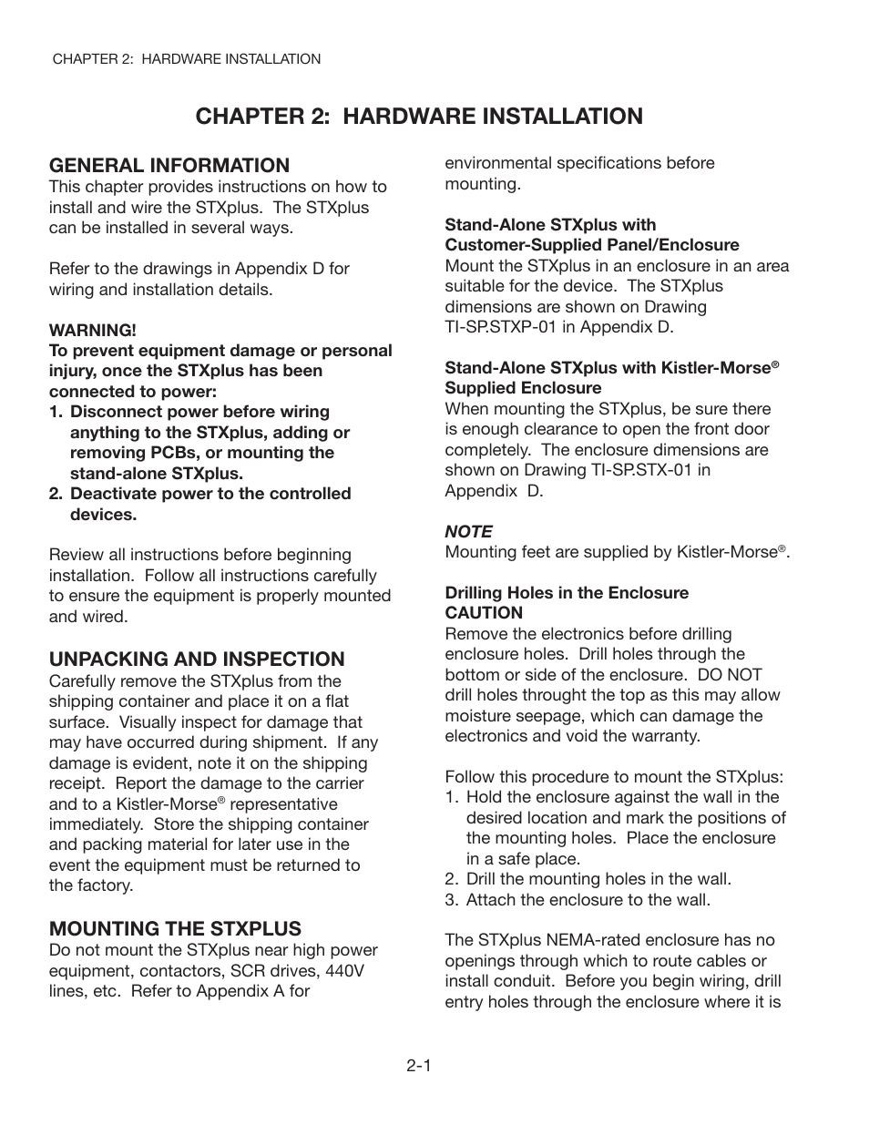 Chapter 2: hardware installation | Kistler-Morse KM STXPlus User Manual | Page 6 / 76