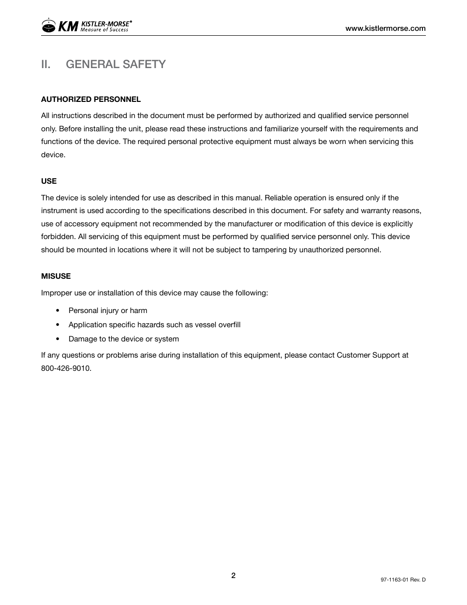 Ii. general safety | Kistler-Morse KM ultrawave User Manual | Page 6 / 96
