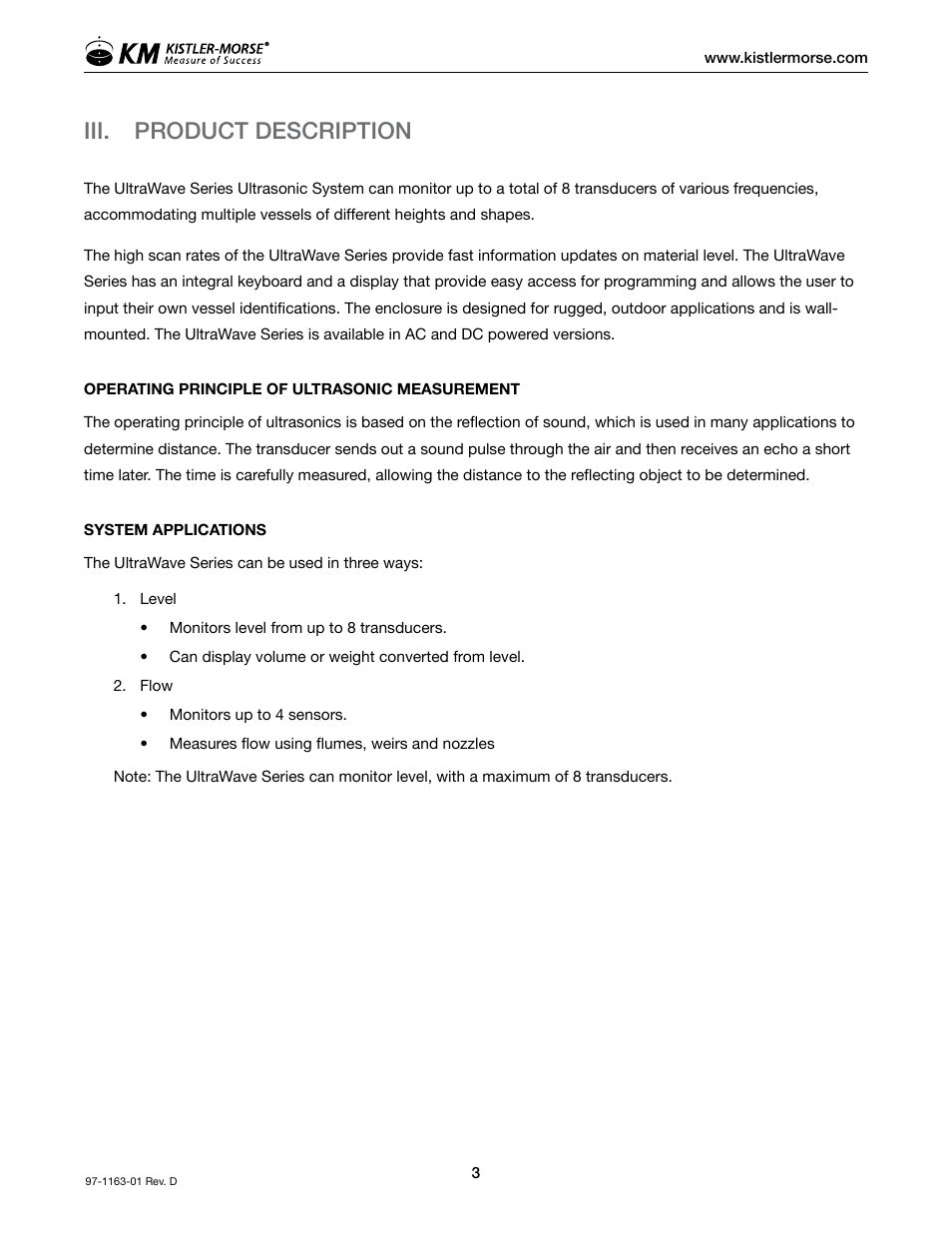 Iii. product description | Kistler-Morse KM ultrawave User Manual | Page 7 / 96