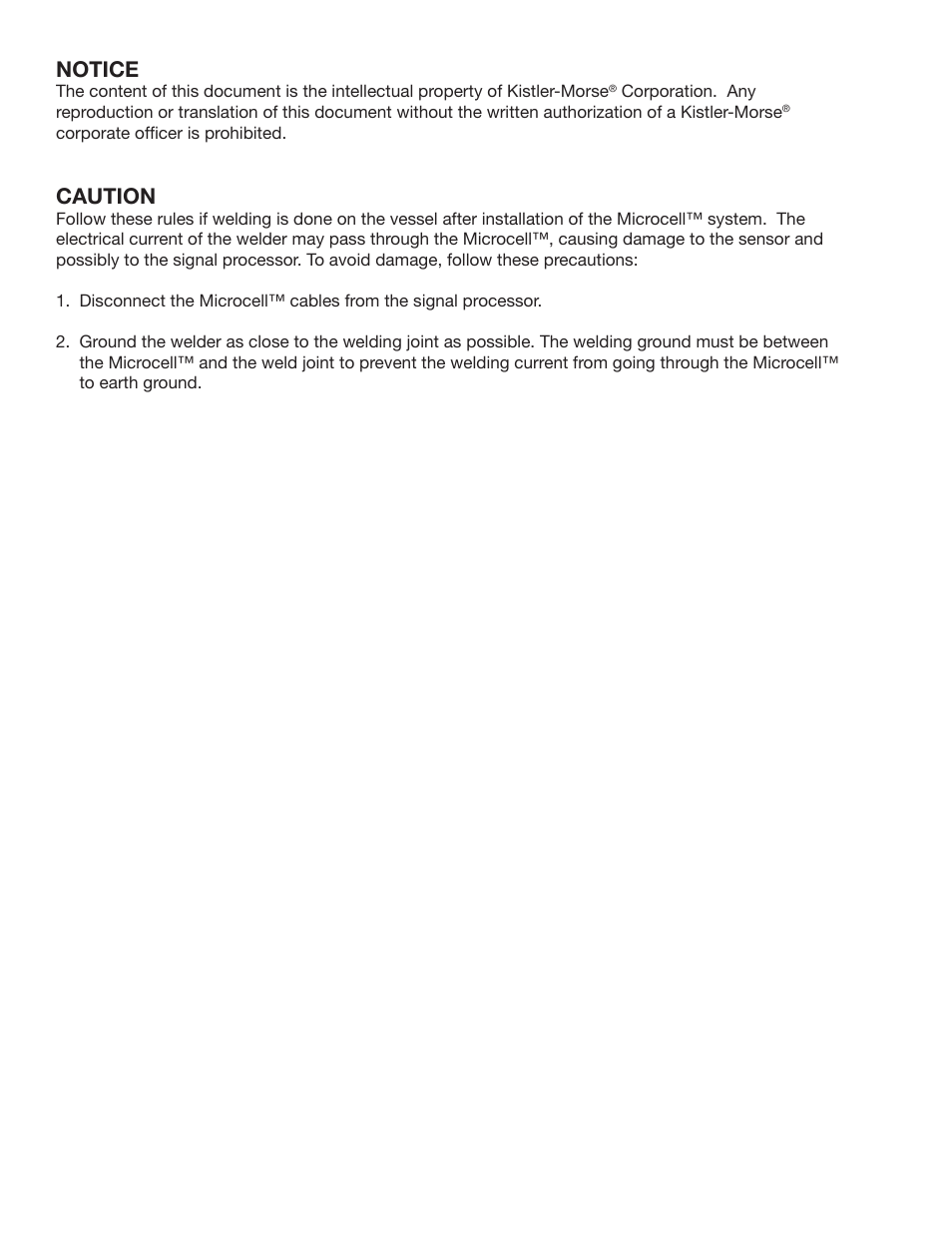 Notice, Caution | Kistler-Morse KM Microcell Bolt-On User Manual | Page 2 / 44