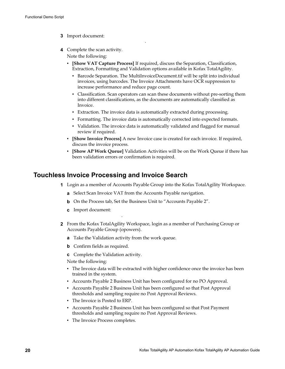 Touchless invoice processing and invoice search | Kofax TotalAgility AP Automation User Manual | Page 20 / 43