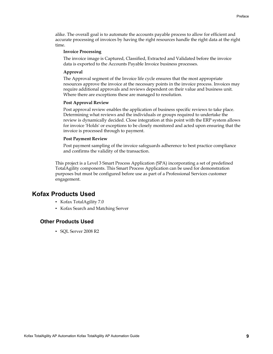 Kofax products used, Other products used | Kofax TotalAgility AP Automation User Manual | Page 9 / 43