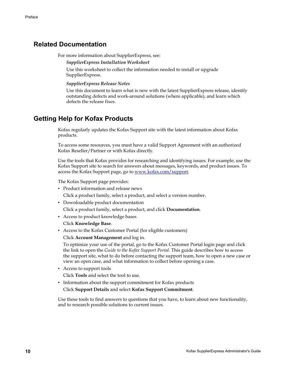 Related documentation, Getting help for kofax products | Kofax SupplierExpress User Manual | Page 10 / 94