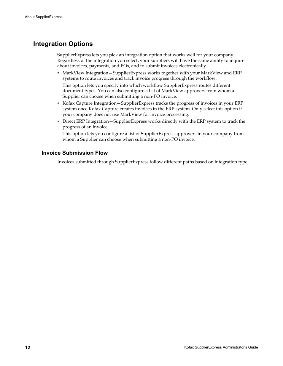 Integration options, Invoice submission flow | Kofax SupplierExpress User Manual | Page 12 / 94