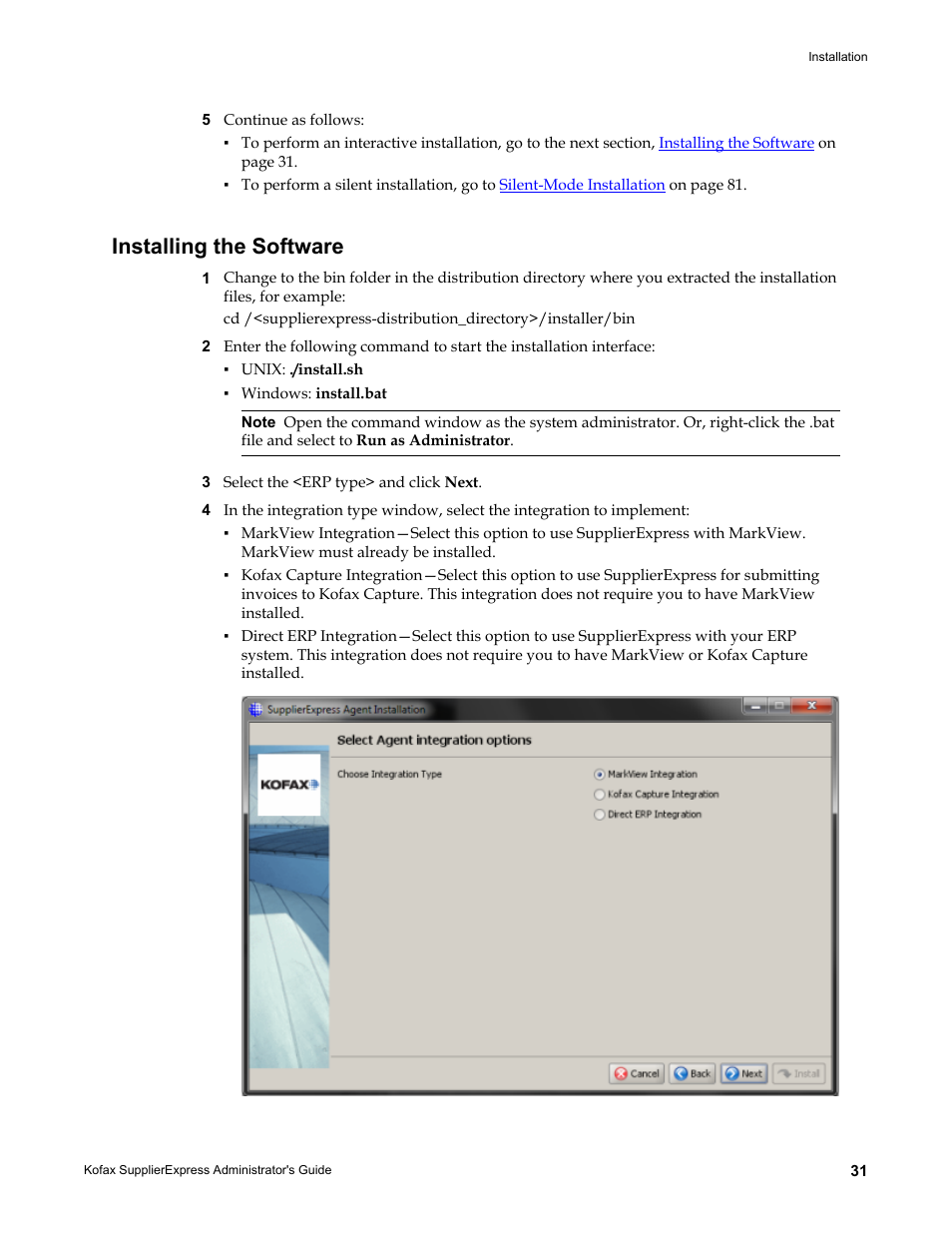 Installing the software | Kofax SupplierExpress User Manual | Page 31 / 94