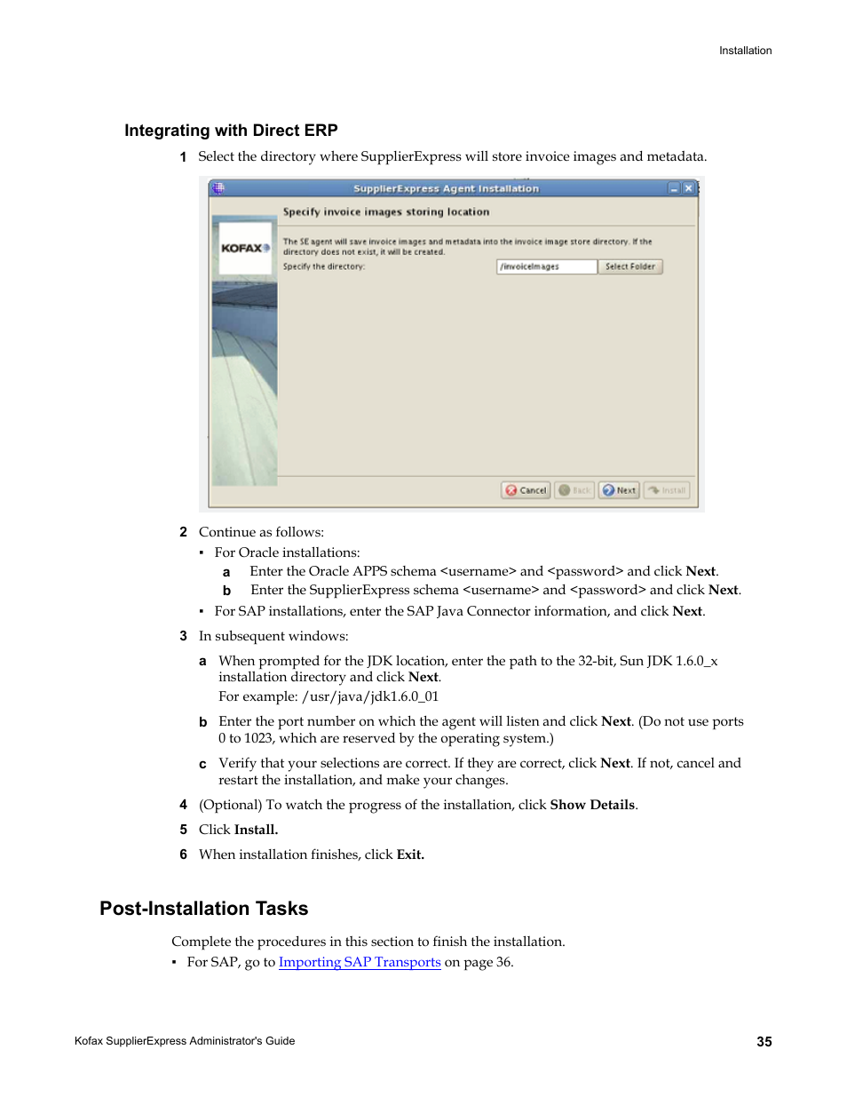 Integrating with direct erp, Post-installation tasks | Kofax SupplierExpress User Manual | Page 35 / 94