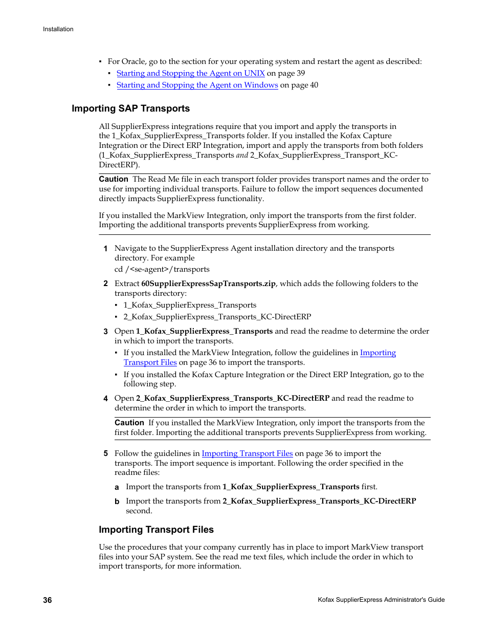 Importing sap transports, Importing transport files | Kofax SupplierExpress User Manual | Page 36 / 94