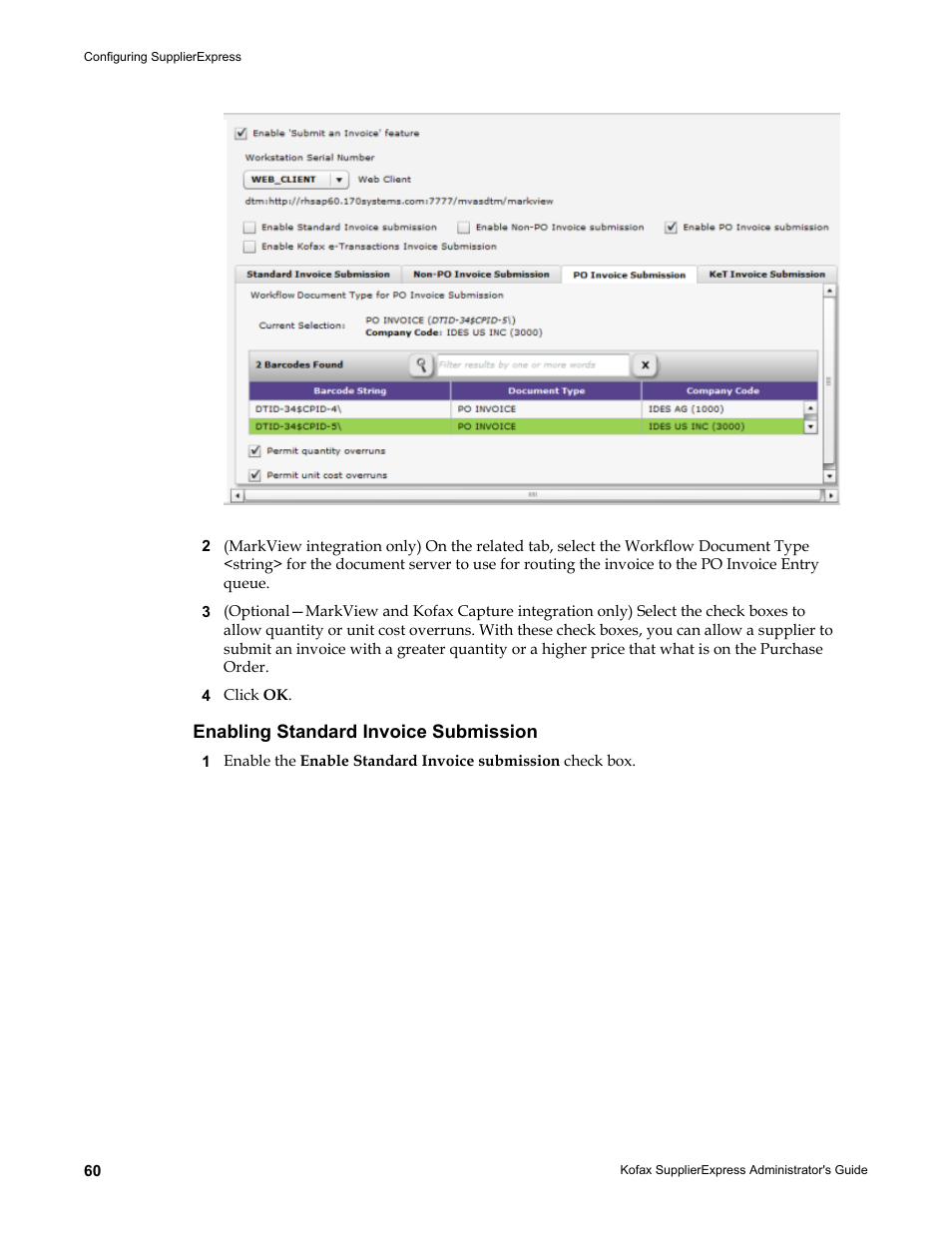 Enabling standard invoice submission | Kofax SupplierExpress User Manual | Page 60 / 94