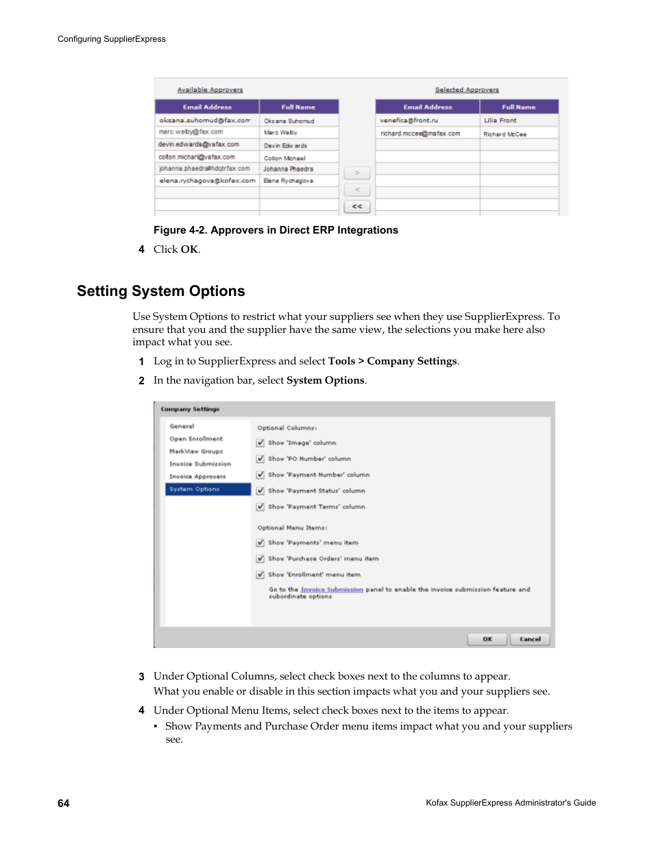 Setting system options | Kofax SupplierExpress User Manual | Page 64 / 94