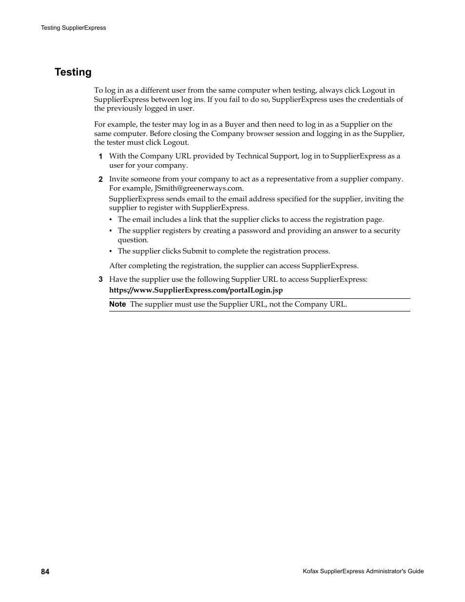 Testing | Kofax SupplierExpress User Manual | Page 84 / 94