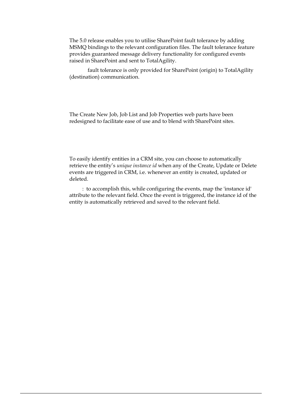 Sharepoint fault tolerance, Sharepoint web parts enhancements, Dynamics crm instance id | Kofax TotalAgility User Manual | Page 11 / 28