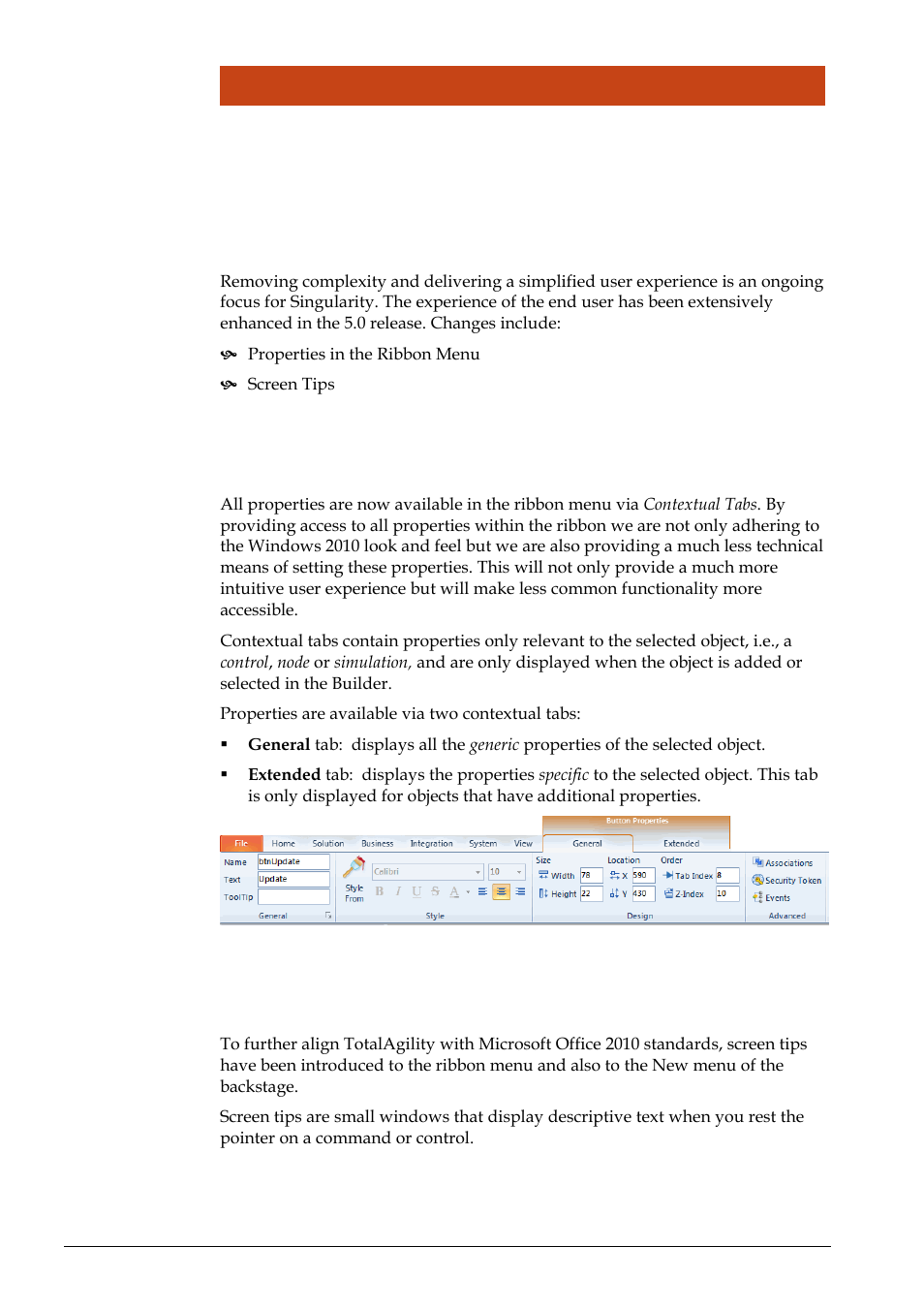Enhanced user experience, Properties in the ribbon menu, Screen tips | Hapter, Nhanced, Xperience | Kofax TotalAgility User Manual | Page 12 / 28