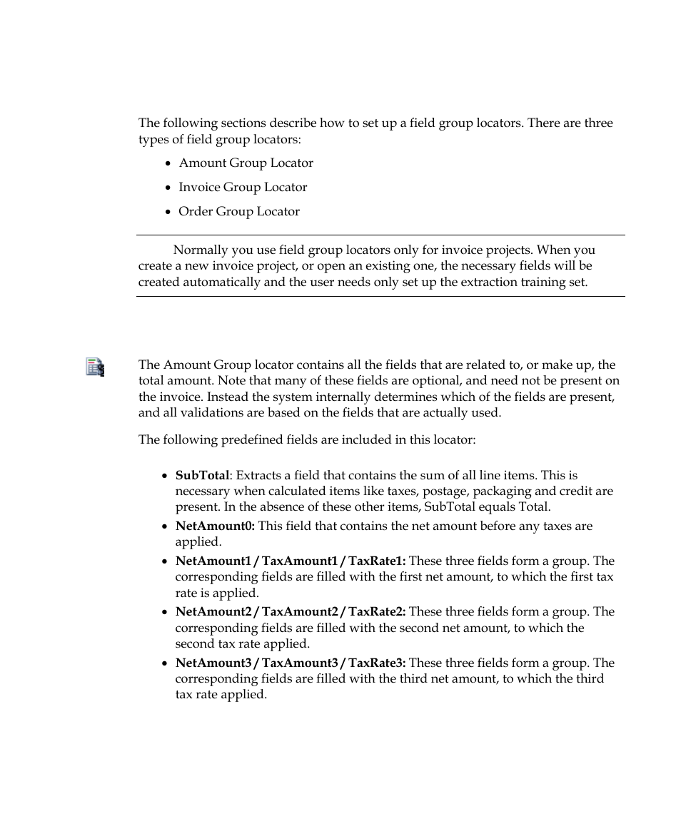 Field group locators, Amount group locator | Kofax Getting Started with Ascent Xtrata Pro User Manual | Page 150 / 623