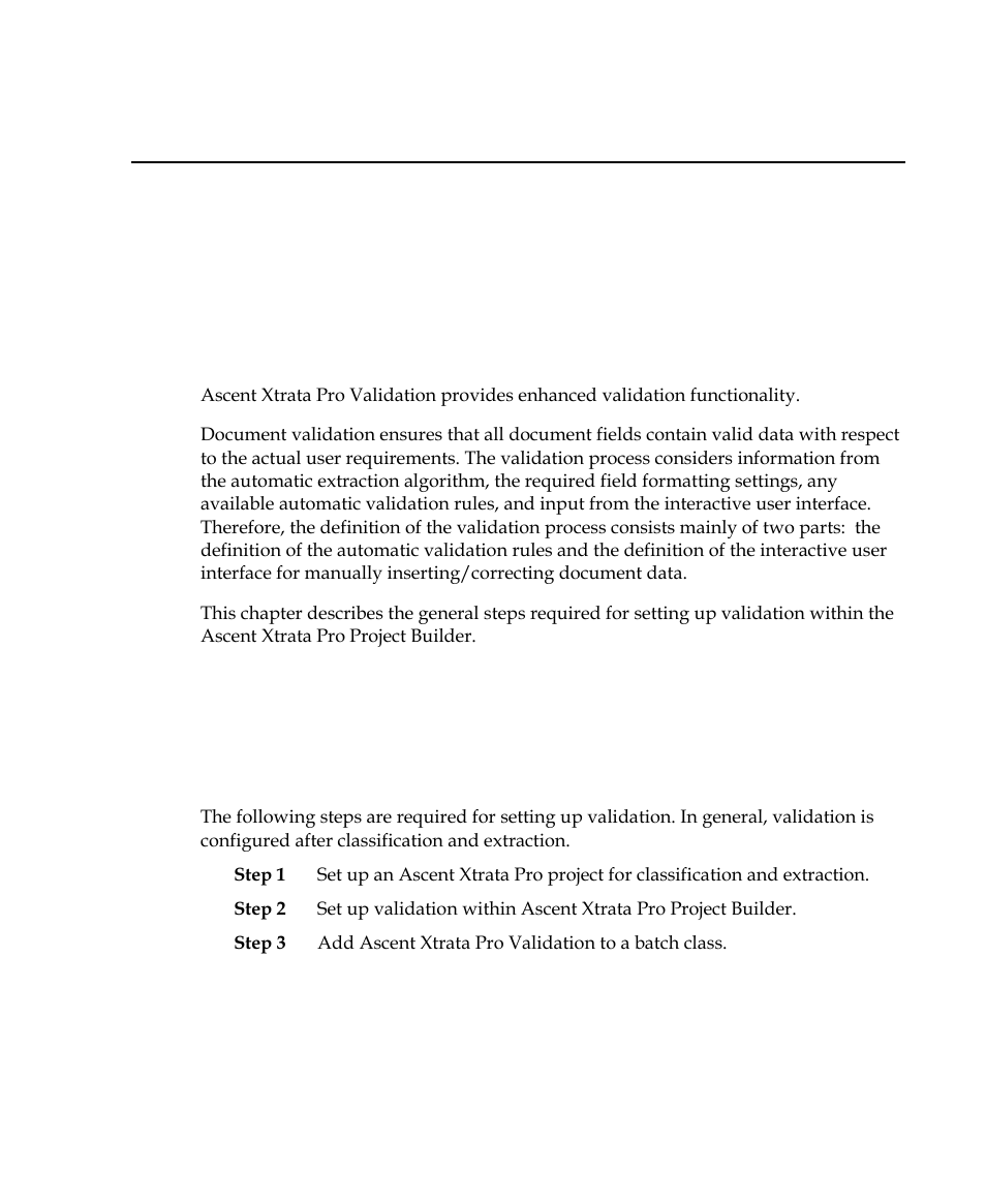 Chapter 5 - set up validation, Introduction, Setting up validation | Set up validation, Chapter 5 | Kofax Getting Started with Ascent Xtrata Pro User Manual | Page 234 / 623
