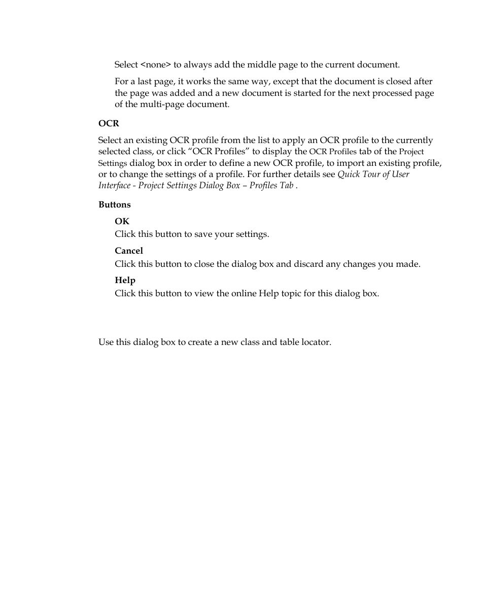 Create new class and table locator dialog box | Kofax Getting Started with Ascent Xtrata Pro User Manual | Page 320 / 623