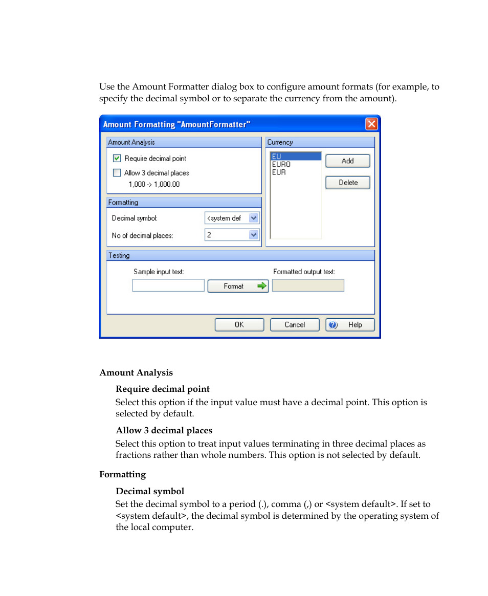 Amount formatting dialog box | Kofax Getting Started with Ascent Xtrata Pro User Manual | Page 326 / 623