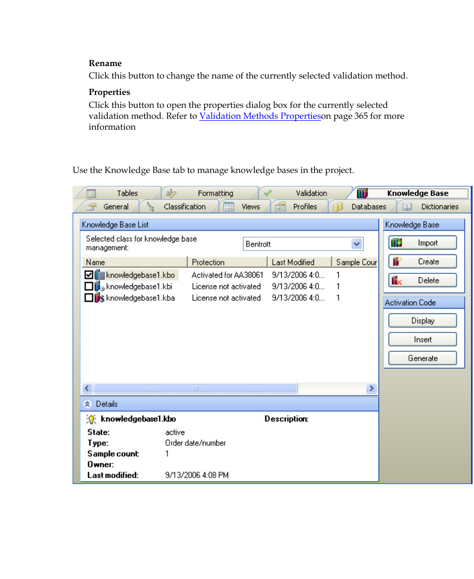 Project settings dialog box – knowledge base tab, Knowledge base | Kofax Getting Started with Ascent Xtrata Pro User Manual | Page 371 / 623